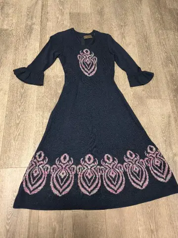 사이토 토요코 네이비 썸머 니트 7부 소매 원피스