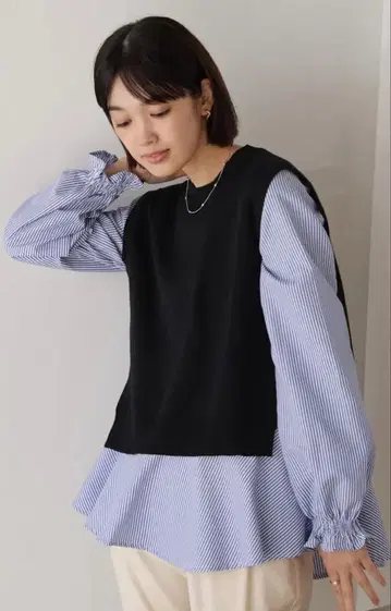 BouJeloud 니트 블라우스 콤비 풀오버