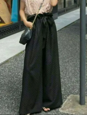 란클릭 와이드 팬츠 격자 무늬