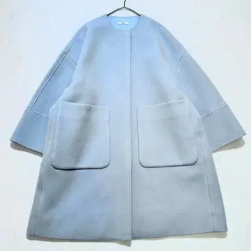 미사용급 yori 울 노카라 코트 22AW 완판템 가을/겨울 라이트 블루