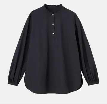 PLST 프릴 넥 비쥬 버튼 블라우스 (긴팔)