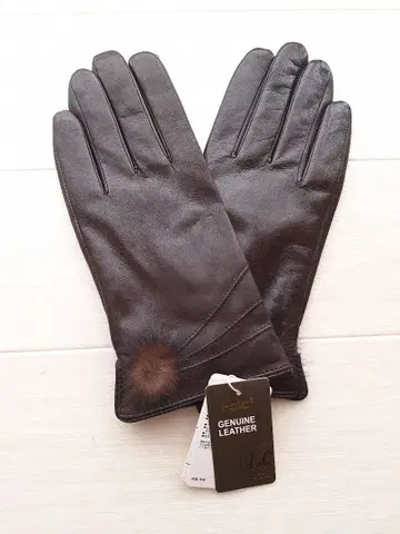 미사용 양가죽 다크 브라운 퍼 포함 장갑