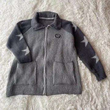 CYMISMO 니트 가디건 그레이 별 패턴 풀 집업 오버 사이즈