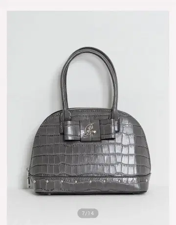 pium 프론트 리본 악어 무늬 라운드 백 다크 그레이