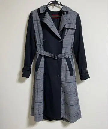 somari 이소재 배색 체스터 코트 블랙 체크 무늬