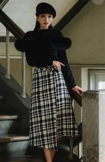 셰리에 트위드 체크 롱 스커트 하자 있음 초특가