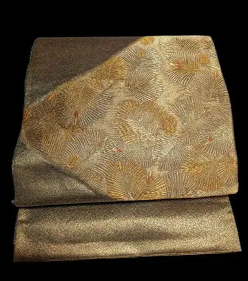 후쿠로 오비 금색 바탕에 골드 컬러 잎 무늬 전체 무늬