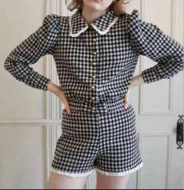 체크 무늬 숏팬츠 셋업