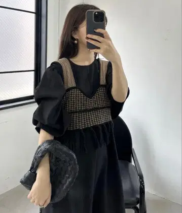 mix pattern fringe knit bustier