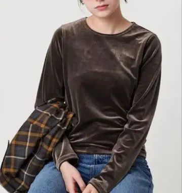 BEAUTY&YOUTH 폴리에스테르 블렌드 벨로아 롱 슬리브 T셔츠