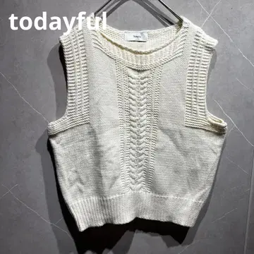 todayful 니트 베스트 화이트 케이블 니트