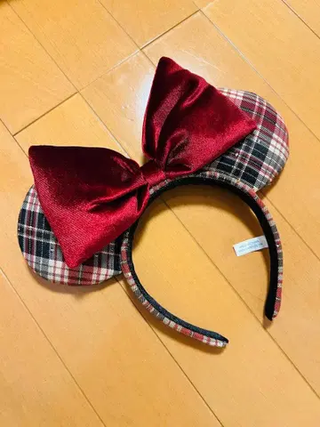 디즈니 미니 리본 체크 무늬 머리띠
