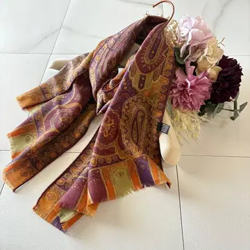 ETRO 페이즐리 스톨 실크울 보르도 오렌지 직사각형