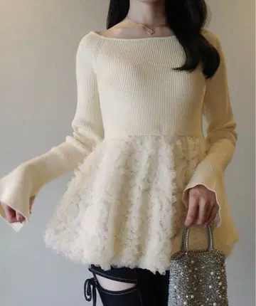 junoah 튤 페플럼 도킹 니트