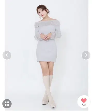 이토미 인조 모피 오프숄더 미니 원피스