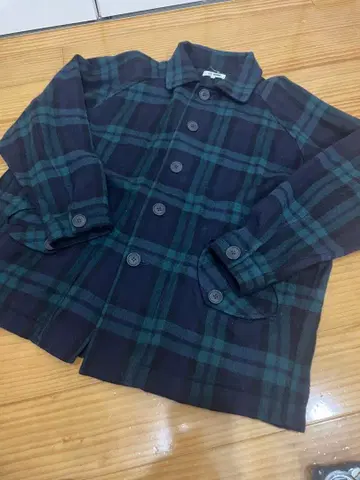 일본제 네이비 그린 체크 무늬 아우터
