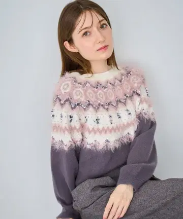 NOELA 노르딕 무늬 니트 차콜 그레이