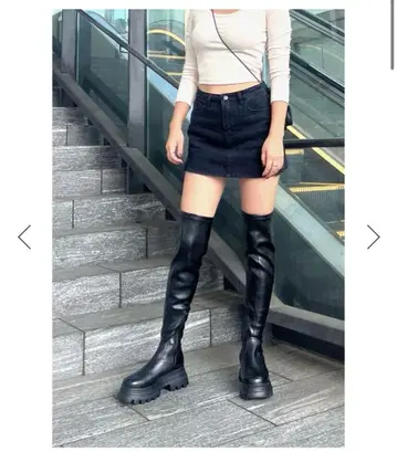 R&E 통굽 블랙 롱 부츠