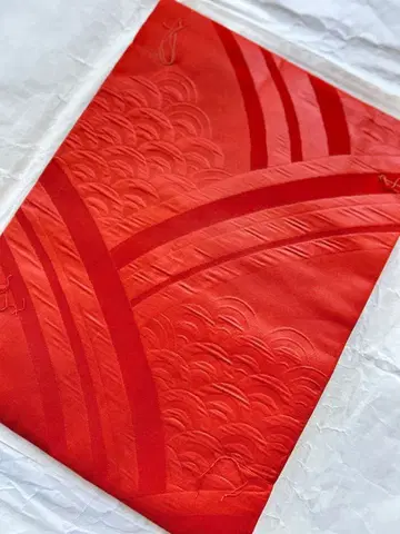 [ 미사용 새상품 ] 주홍색 나고야 오비 주자직 청해파 쇼와 레트로