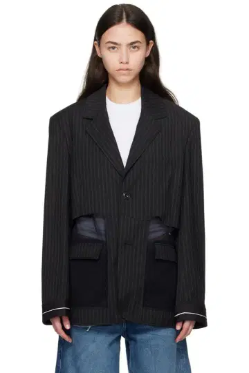 [ 새상품 ] andersson bell 블랙 스트라이프 시어 자켓