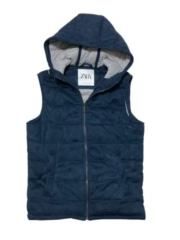 새상품급 ZARA 후드 부착 충전솜 베스트 네이비 남녀 공용