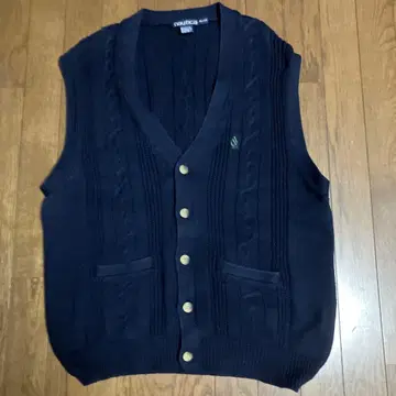 레어 노티카 NAUTICA 케이블 니트 베스트 네이비 프론트 오픈 XL