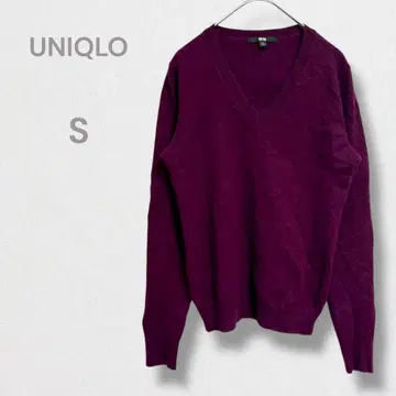 유니클로 상의 니트 스웨터 V넥 긴팔 캐시미어 퍼플 S