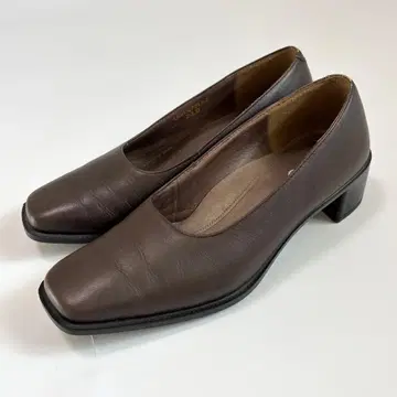 ecco 에코 천연 가죽 가죽 펌프스 스퀘어토 청키힐 23cm