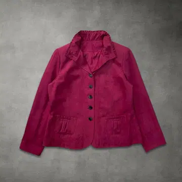 Vintage 프릴 칼라 자켓 레트로 걸리시 스웨이드 (핑크 L)