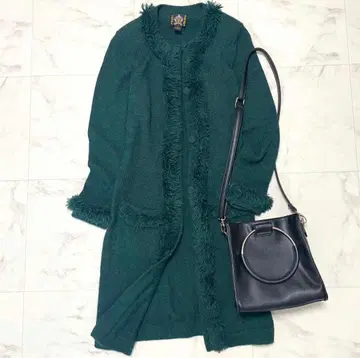 새상품급 로얄 알파카 핸드 니트 롱 가디건 프린지 그린