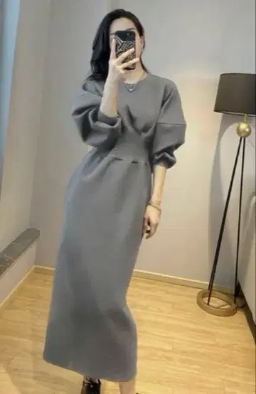 [새상품] 그레이 포켓 부착 니트 롱 원피스 분또 소재