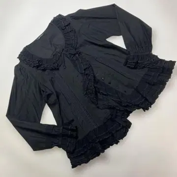 핑크하우스 블랙 도트 튤 레이스 사용 오버 블라우스