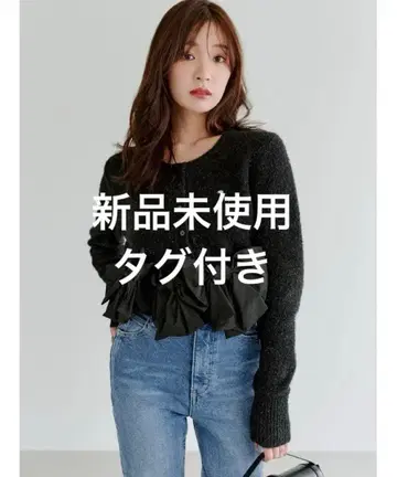 SNIDEL 리본 모티브 가디건 블랙 BLACK