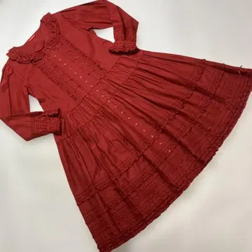 핑크하우스 빨간색 럭셔리 면 원피스