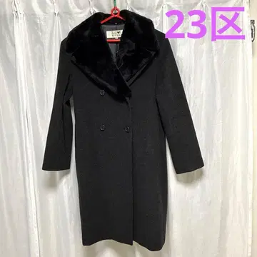 [컨디션 최상] 23구 퍼 더블 브레스트 롱 코트 38