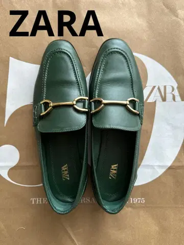 ZARA 그린 로퍼 골드 버클