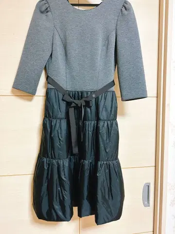 그레이 블랙 7부 소매 롱 원피스