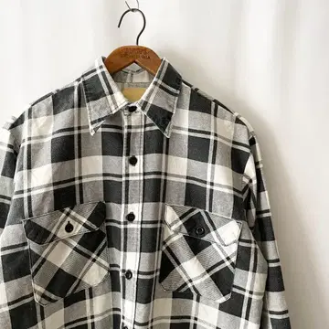 [블랙 화이트] 70s Sears 체크 프린트 플란넬 셔츠 빈티지