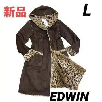 새상품 EDWIN 후드 부착 보아 롱 코트 레오파드 무늬 안감 Y2K풍