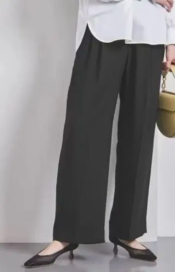 폴리에스테르 2 턱 와이드 팬츠 블랙 34