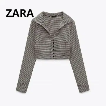 ZARA 하운드투스 체크무늬 크롭 가디건