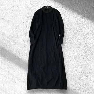 [한치] 니트 원피스 사이드 슬릿 퍼널 넥 긴팔 F