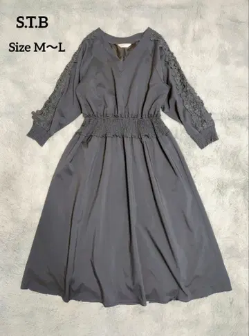 S.T.B 롱 플레어 원피스 긴팔 네이비 컬러 깔끔한 포멀 M~L