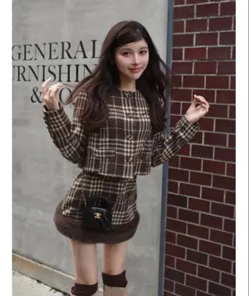 다리치 도킹 퍼 트위드 미니스커트 다리치