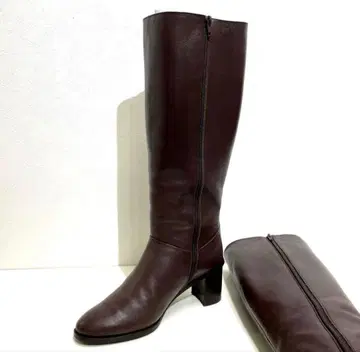 미사용급 23구 브라운 부드러운 가죽 롱 부츠 24cm 일본제 박스 포함