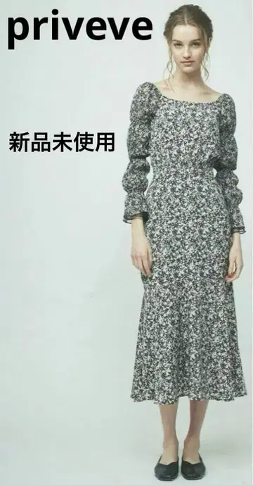 priveve  야마모토츠키 플라워 셔링 슬리브 원피스