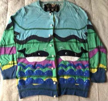 MUVEIL 뮤베일 고래 물고기 자수 동물 바다 가디건 니트