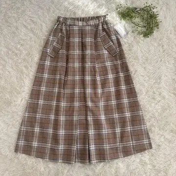 PORTE 포르투 롱 스커트 체크 무늬 허리밴딩