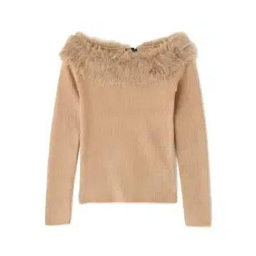 프로포션 인조 모피 오프숄더 니트 카멜