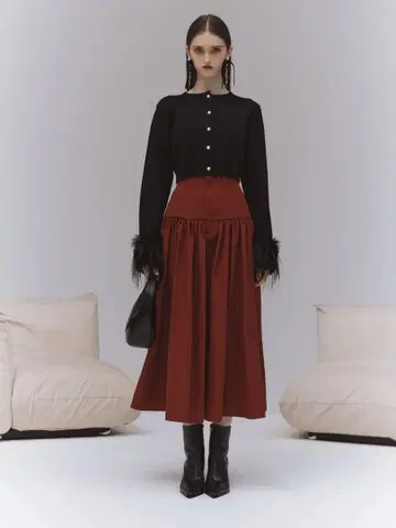 페이크 페더 커프스 가디건